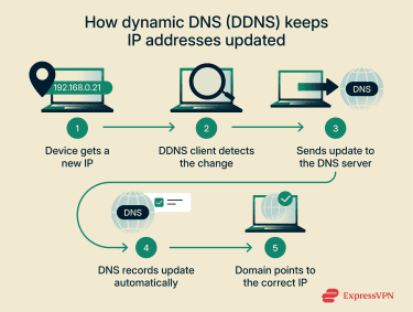 how dynamic DNS (DDNS) keeps IP addresses updated automatically